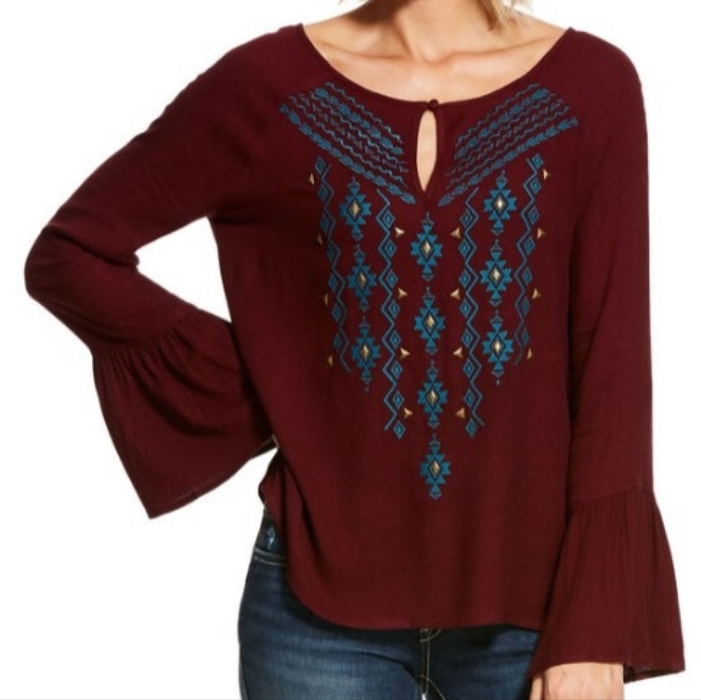 Ariat Burgundy Tunic with Blue Embroidery